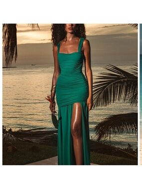 Emerald Green Carly Maxi Dress with High Slit